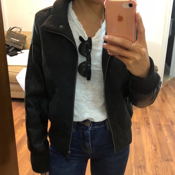 Ambiance Jackets & Blazers - Women's Bomber jacket with Leather Sleeves